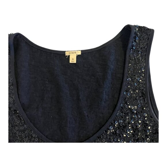 J Crew Dark Blue Sequin Tank Top Size Small Scoop Neck Sleeveless Party Blouse - Picture 3 of 6